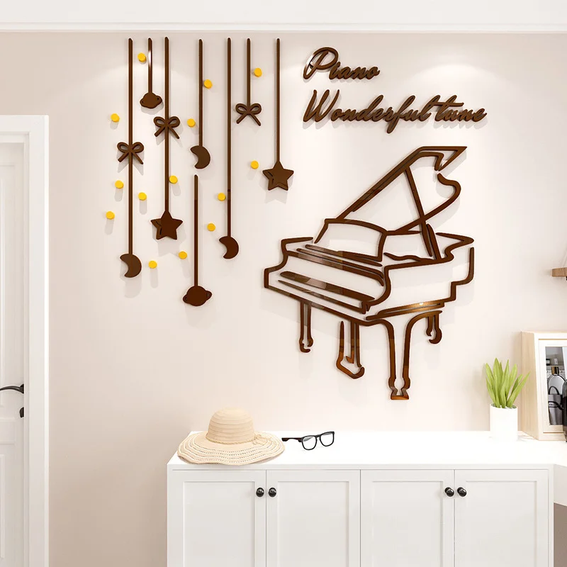 

3D Acrylic Wall Stickers Music Background Wall Piano Note Decoration Self-adhesive Art Washable Decorative Paintings