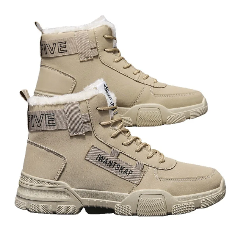 Men's Winter High-top Trendy Sports Shoes Plus Velvet Thick Warm Lace Up Snow Boots Outdoor Non-slip Casual Sports Cotton Shoes