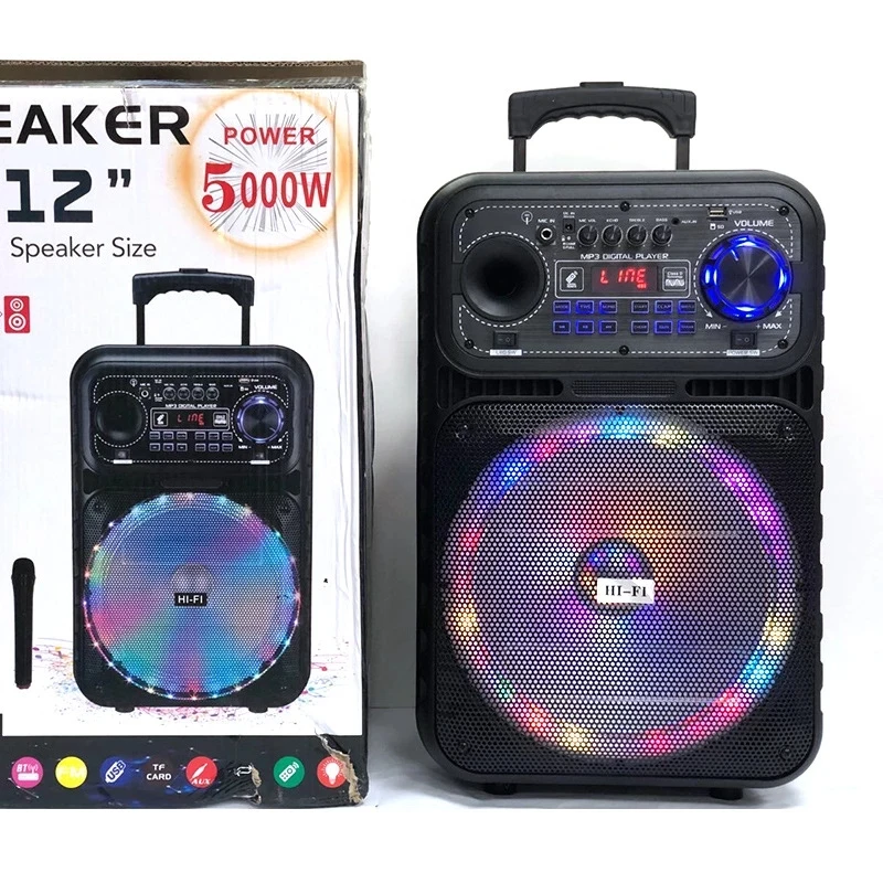 

500W peak power portable bluetooth speaker LED home outdoor boom box 12 inch high power subwoofer speaker with remote control