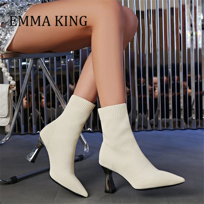 Зимние женские вязаные носки ботильоны пикантные эластичные ботинки с острым