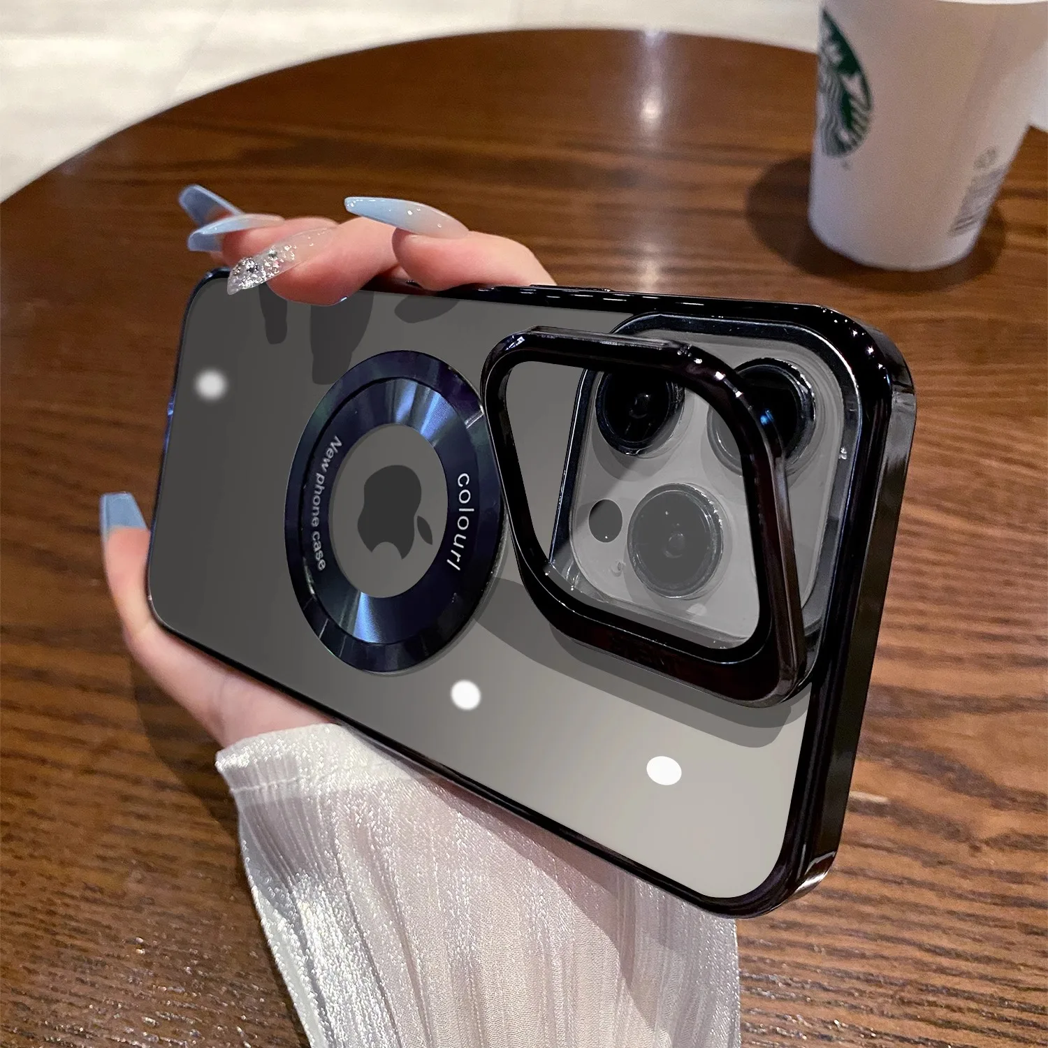 

Luxury Lens Full Protection Stand PC Hard Phone Case For iPhone 12 13 14 Pro Max Transparent Holder Magnetic Magsafe Funda Cover