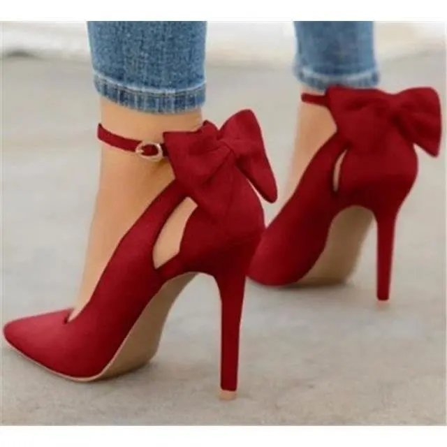 

Sexy Pumps Ladies Buckle Strap Female Fashion Bowknot Shoes Plus Size Women Pointed Toe High Heels Woman Thin Heels Ladies