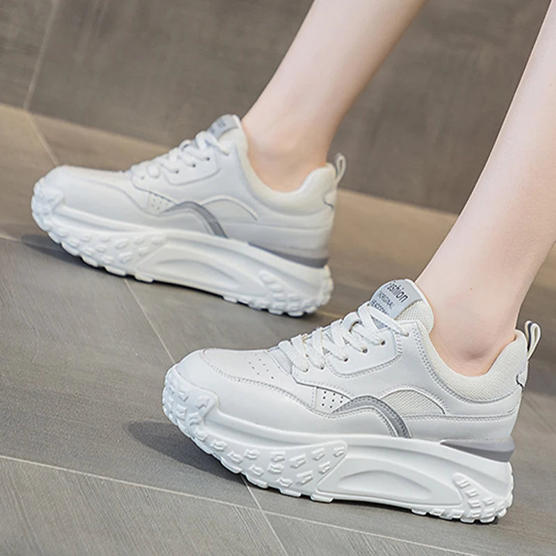 Genuine Leather 6cm Air Mesh Platform Wedge Shoes Chunky Sneaker Casual Comfy High Brand Breathable Spring Summer Woman Shoes