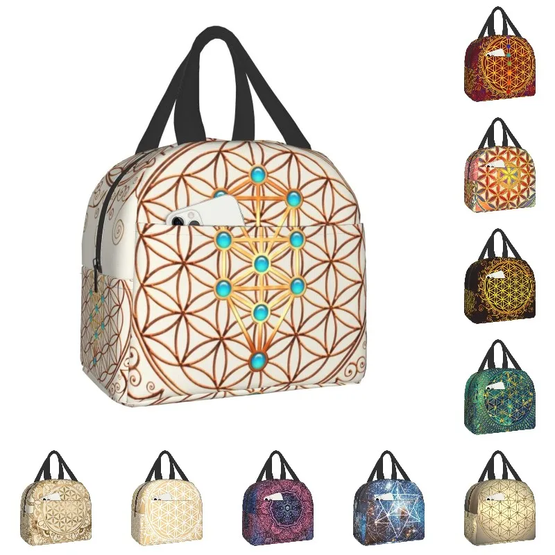 

Flower Of Life Insulated Lunch Bag for School Office Sephiroth Sacred Geometry Mandala Leakproof Cooler Thermal Lunch Box Women