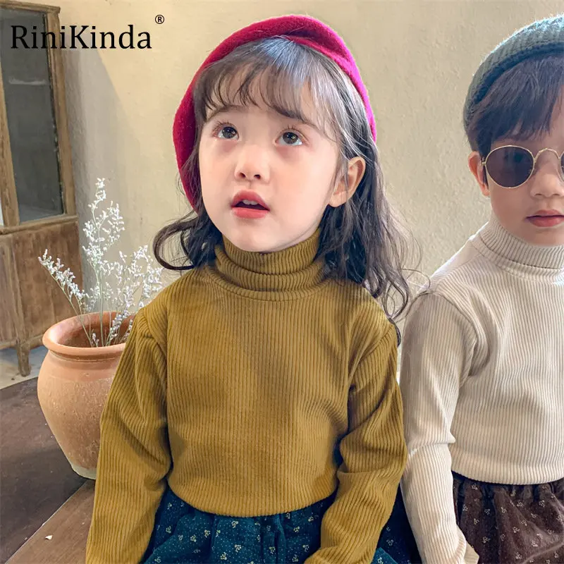 

RiniKinda Baby Girl Long Sleeve Tops Children Solid T-shirt Infant Underwear Tee Autumn Winter Warm Clothes Kids Boy T Shirt