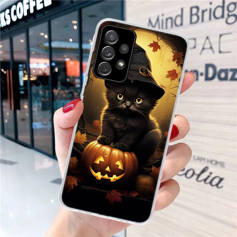 Черный котенок Хэллоуин Тыква мягкий чехол для телефона Samsung Galaxy A51 A50S A41 A31 A21S A11 A71