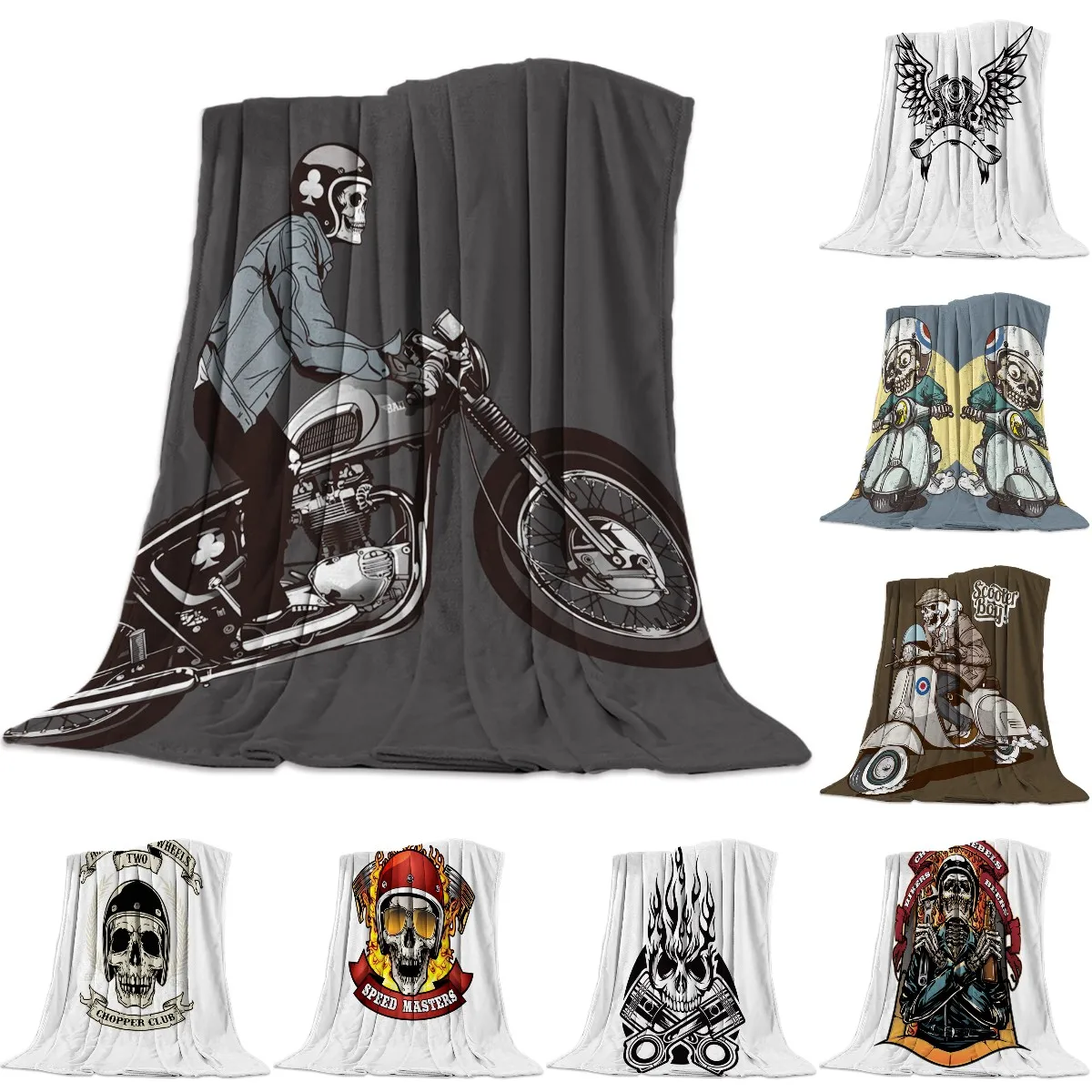 

Motorcycle Skull Boy Flannel Blanket for Bed Sofa Portable Soft Fleece Throw Blankets Funny Plush Bedspreads Queen King Size