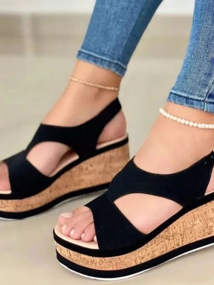 

The new Europe and the United States thick wedge bottom sandals female Roman shoes one word wholesale sandals of big yards