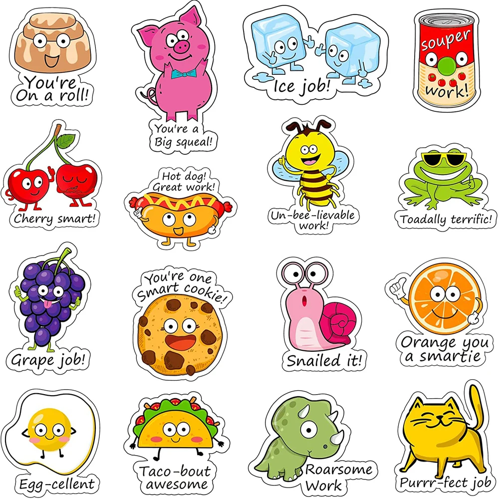 

10-20 Sheets Rewards Labels Stickers for Kids 16 Design Foods Pattern Words Motivational Stickers Stationery Decoration Stickers