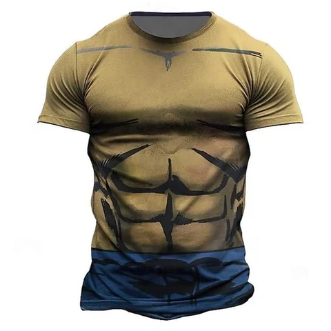 3D искусственный принт мышц, одежда для косплея в стиле комиксов, летняя повседневная спортивная футболка для фитнеса на открытом воздухе, быстросохнущая дышащая мужская футболка