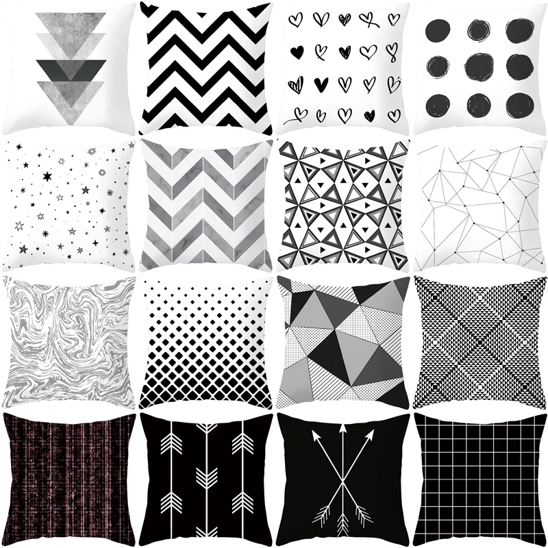 

45x45cm Ins Black and White Geometric Decorative Pillowcase Polyester Throw Pillow Case Striped Geometric Pillowcase kussensloop