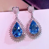 gorgeous water drop dangle earrings women for engagement wedding party bright blue cubic zirconia earring fashion jewelry