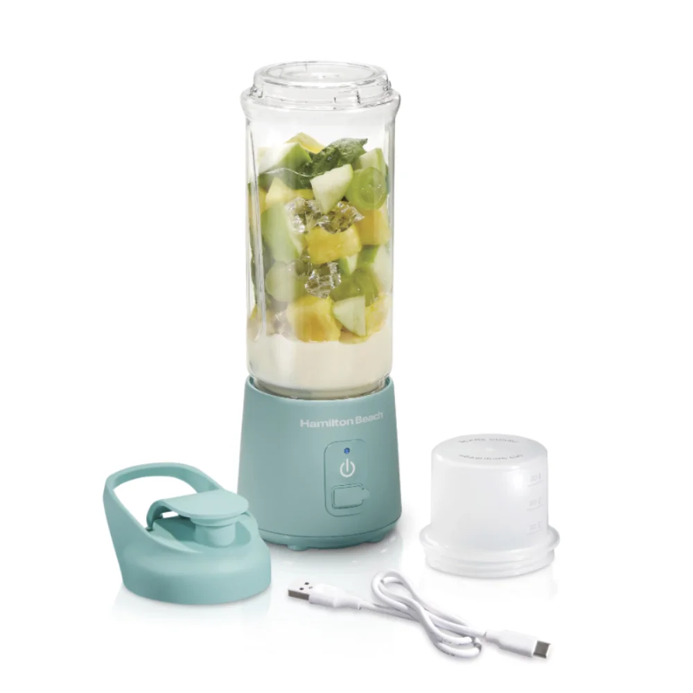 

Portable Cordless Blender, USB Rechargeable, 16 Oz. Jar with Travel Lid, Aqua, Smoothie Cup