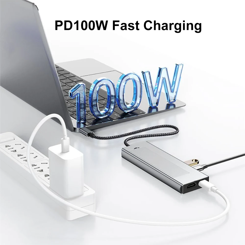 Фото KEBIDUMEI M.2 SSD Enclosure USB C Hub Splitter PD100W Extension Docking Station 10Gbps M2 NVMe External Case 4K 60HzHDMI Adapter №4