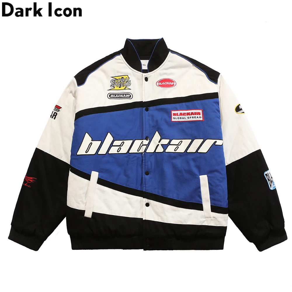 

Dark Icon Twill Material Embroidery Motorcycle Jackets Men Winter Stand Collar Man Woman Thick Jacket Outerwear Clothing