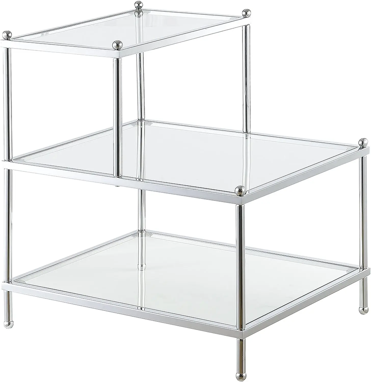 

3 Tier Step End Table, Clear Glass / Chrome Frame
