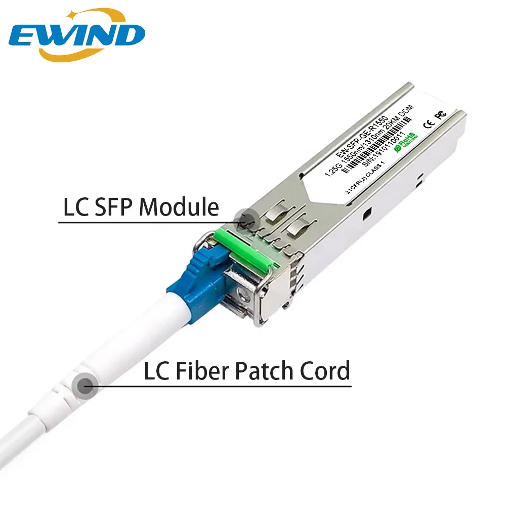 Фото Одноволоконный оптический трансивер 1,25G LC SFP, совместимый с гигабитным волоконным модулем SFP, коммутационный модуль с сетевым переключателем, 20 км №3