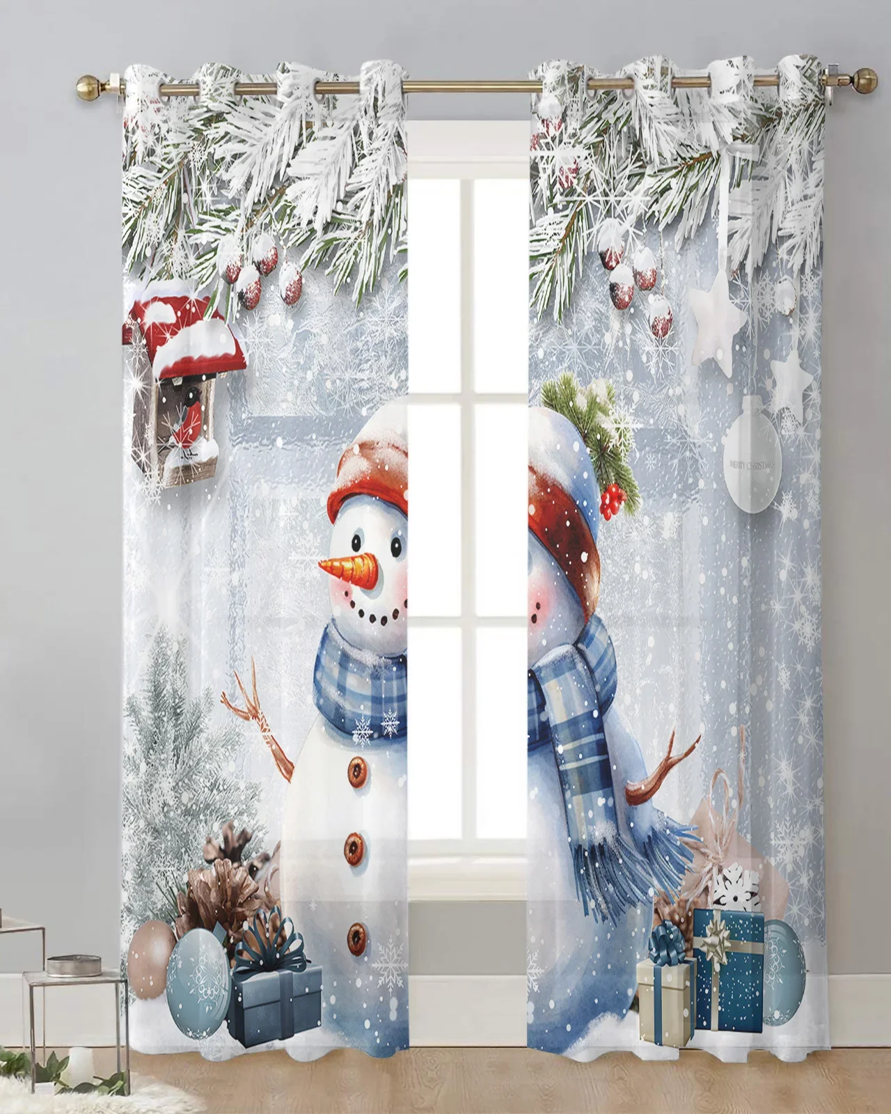 Рождественские снежинки снеговик Холли еловое прозрачные шторы украшение для