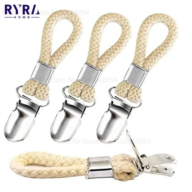 

4 Pcs Bathroom Towel Clips Braided Cotton Loop Towel Clip With Metal Clamp For Home Bathroom Kitchen Storage Cloth Peg Organizer
