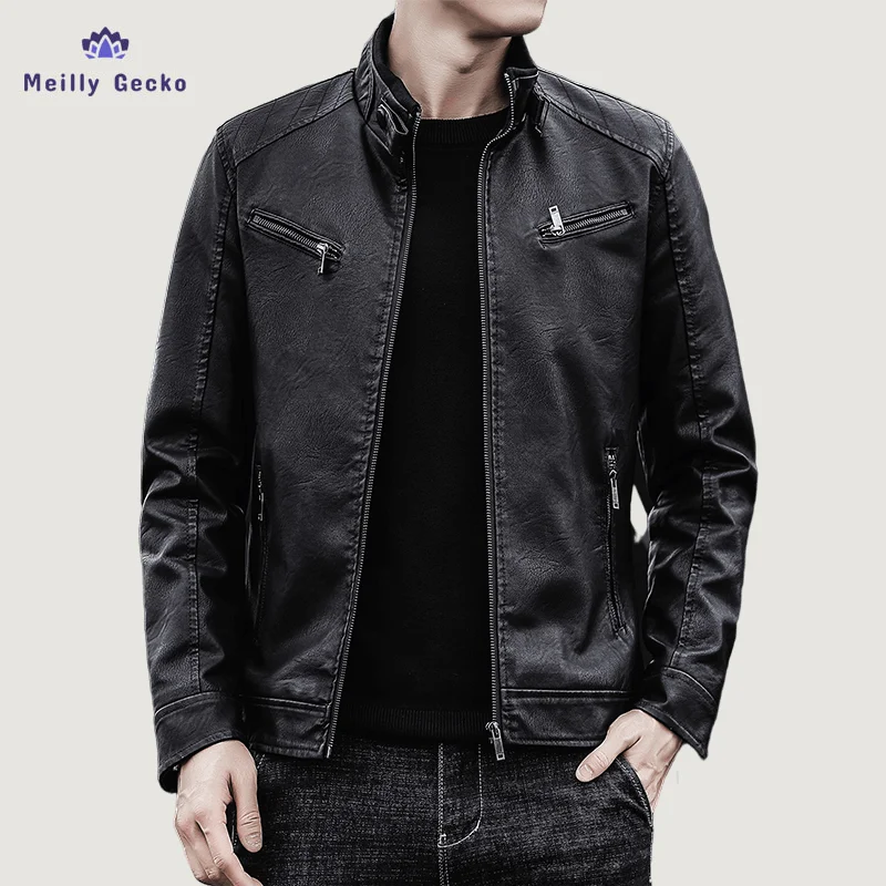 

Meilly Gecko 2022 Men's Wear Vintage Trendy Pu Leather Jackets For Male Spring New Silm 4xl Single Breasted Long Sleeve Coat