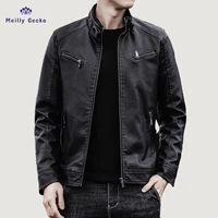 meilly gecko 2022 mens wear vintage trendy pu leather jackets for male spring new silm 4xl single breasted long sleeve coat