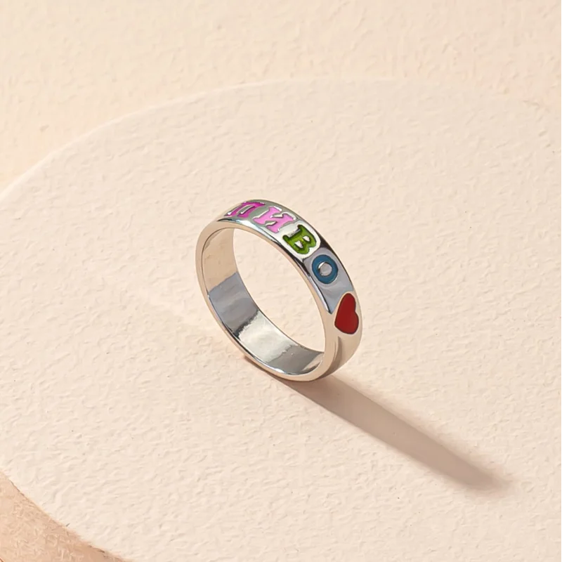 

New INS Punk Enamel Colorful Letter Aesthetic Rings For Women Men Hip Hop Gold Ring Party Jewelry Accessories