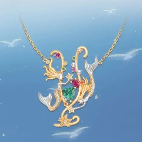 18K бриллиантовое ожерелье с драгоценностью русалки океаном в стиле ретро Фэнтези
