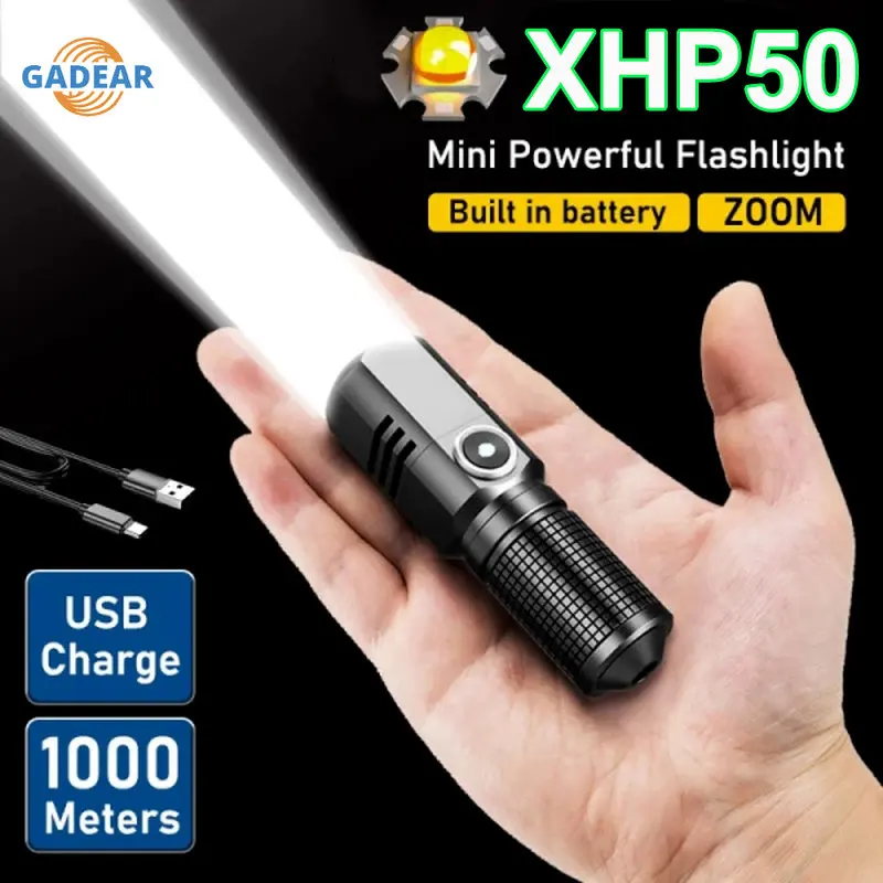 

XHP50 Powerful LED Flashlight Outdoor Portable Mini Torch High Power 6800 Lumens Lamp USB Rechargeable Waterproof Light Camping