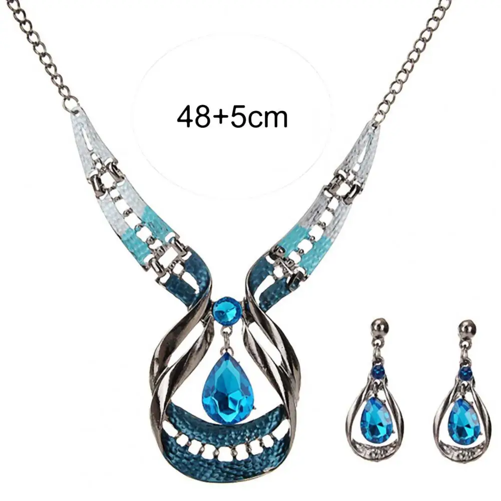 

2Pcs/Set Necklace Earrings Set Romantic Alloy Noble Waterdrop Shape Faux Gem Women Jewelry Set Lady Jewelry Set for Party