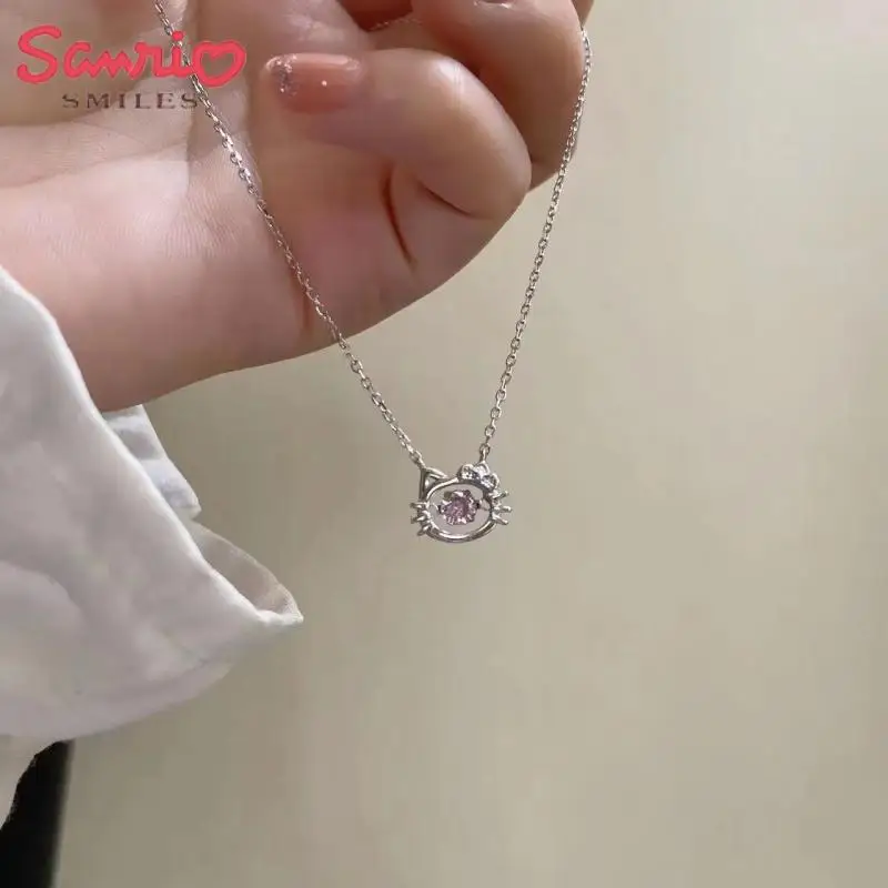

Sanrio Kawaii Hello Kitty Anime Necklace Ins Clavicle Chain Alloy Fashion Pink Diamond Pendant Cute Girl Niche Versatile Gift