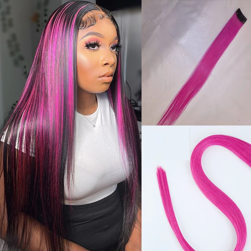 

Rose Pink Color Clip in Hair Extensions Remy Human Hair 1-6Pcs 100g PU Tape In Hair Extensions Highlight Color Skin Weft