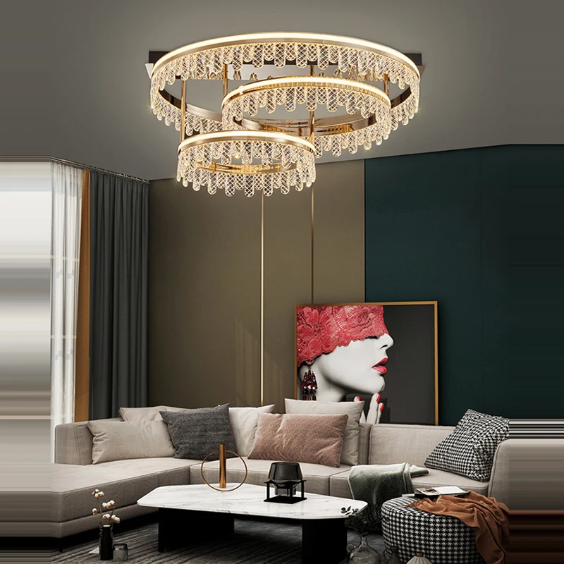 

3 Layer Dimmable Crystal LED Chandelier Lighting 2022 New Trend Lustre Hanging Lamps Suspension Luminaire Lampen For Living Room