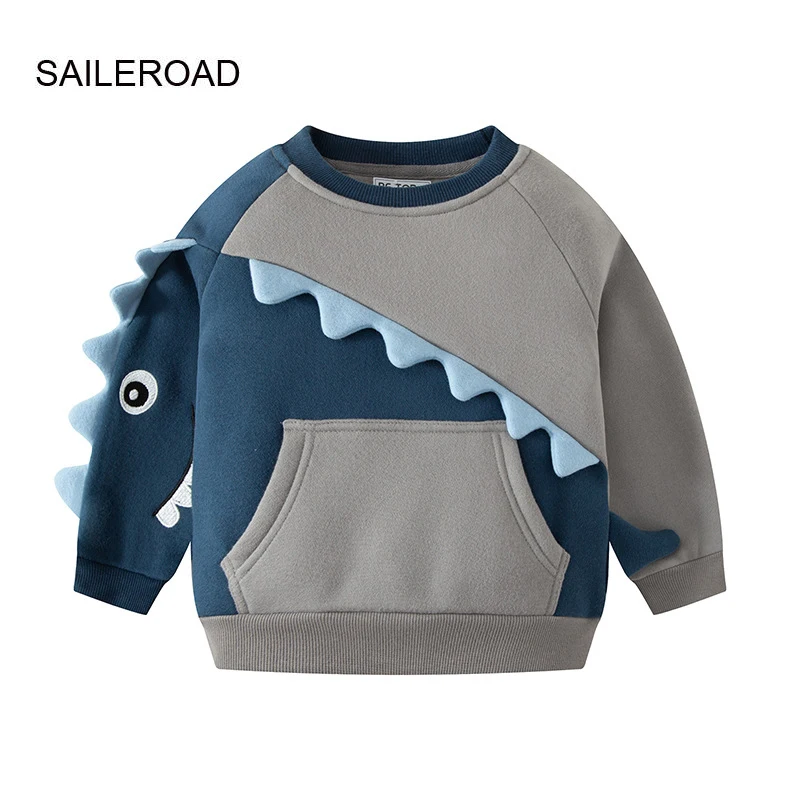 SAILEROAD 2022 New Fleece Sweatshirts Boys 2-7 Years Clothes Cotton Outerwear Cartoon Dinosaurs Baby Tops Kids Toddler Hoodie