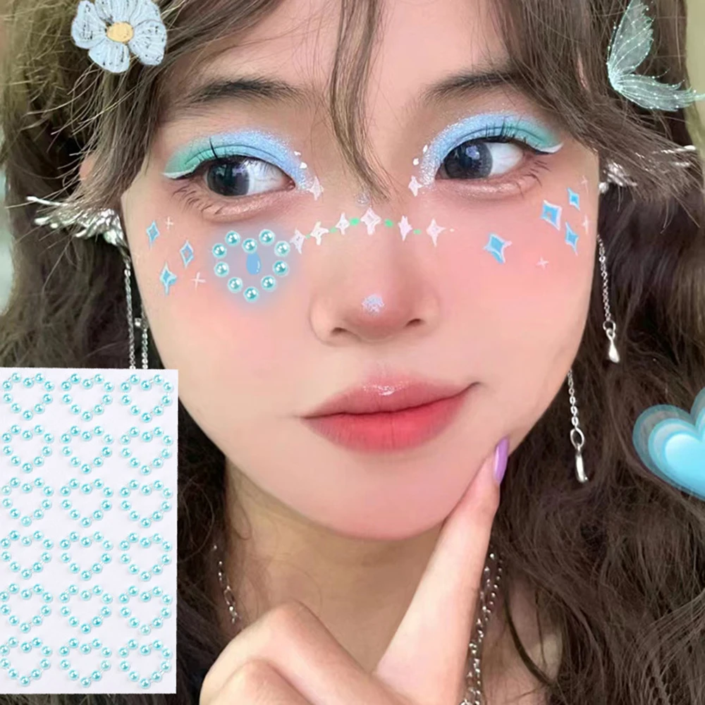 Новая музыкальная вечеринка Сердце Жемчуг Лицо Драгоценности Макияж Глаза 3D DIY