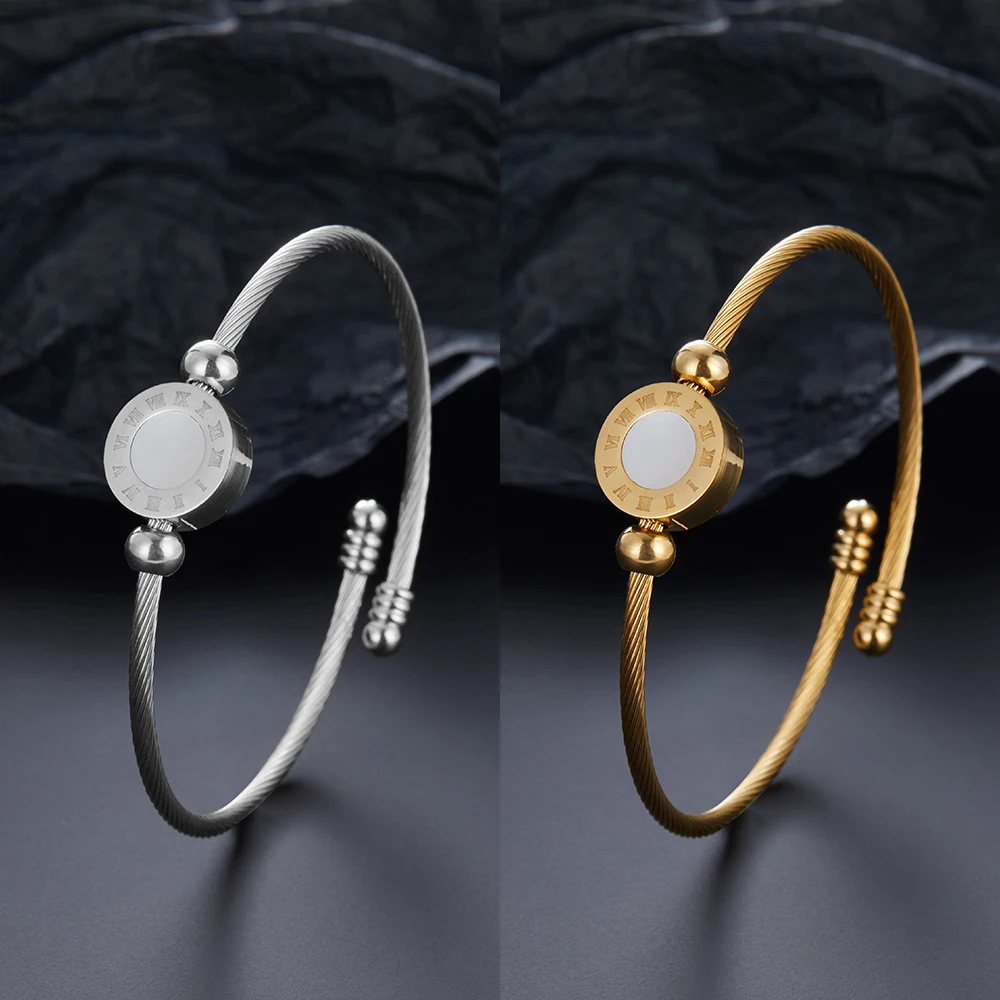 

Pointless Dial Luxury Ladies Bangle for Womens Fashion Stainless Steel Jewelry Adjustable Bracelet Men Bangle Gift Wholesale New