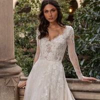 exquisite wedding dresses lace beads sequin illusion vestidos de novia v neck full sleeve elegant woman robe de mariee 2022