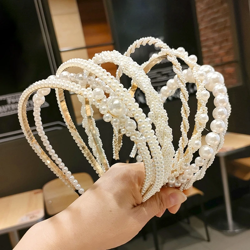 

Braided Simulation Pearl Headband New Fashion Women Luxury White Beaded Pearl Headband Wedding Bridal Hair Accessories