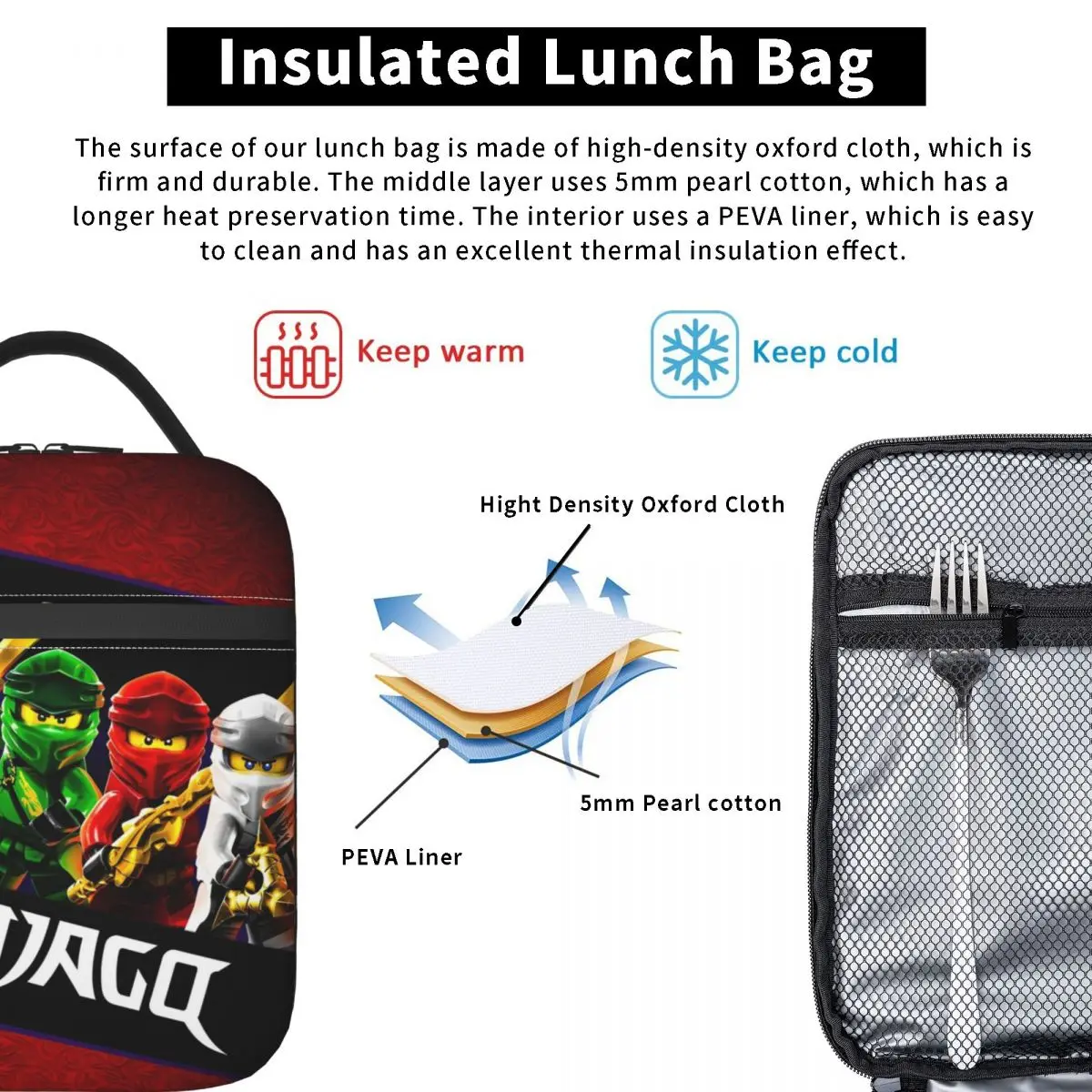 Изолированная сумка для ланча Ninjagos сумка-холодильник контейнер еды Портативная
