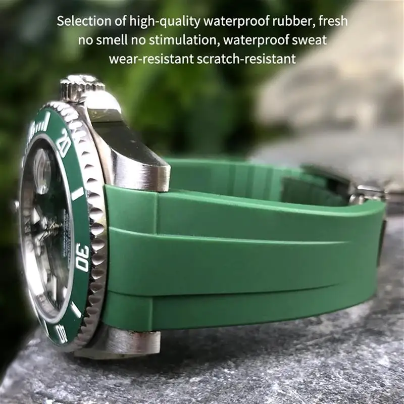 Резиновый ремешок для часов с изогнутым концом 20 мм 21 подходит Rolex Submariner GMT Daytona Deep