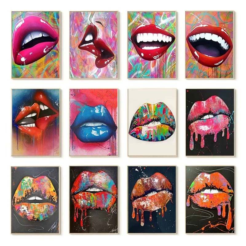 

Nordic Graffiti Art Women Sexy Lips Posters and Prints Fashion Girl Mouth Canvas Painting Wall Art Picture for Home Decor Mural