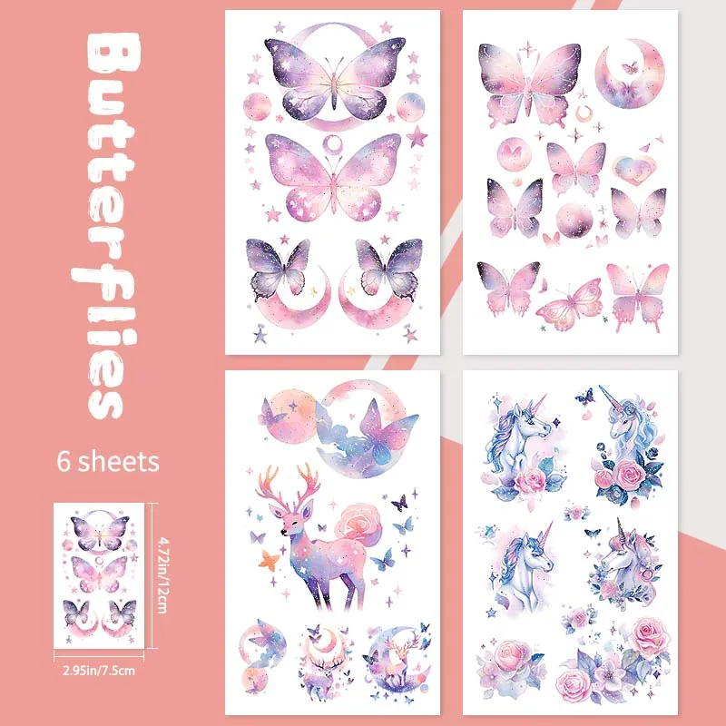 4 Упаковки Водонепроницаемых Блестящих Временных Татуировок С Изображением