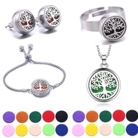 fashion tree of life aromatherapy necklace bracelet ring earring set perfume diffuser locket pendant charm women jewelry gift