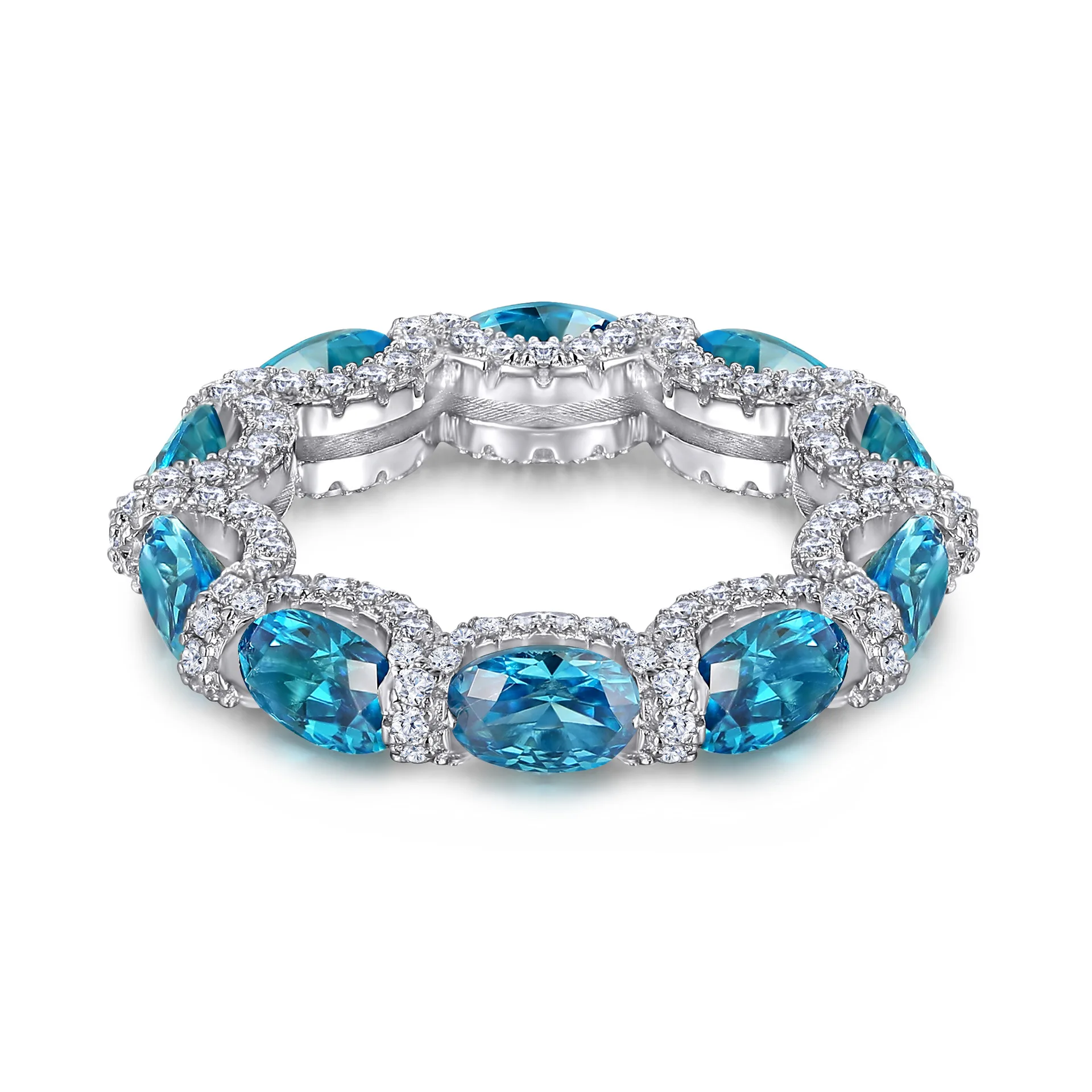 

2022 New Sterling 925 Silver Sea Blue Topaz Gemstone Ring for Women Princess Bridal Wedding Engagement Korea Fashion Jewelry