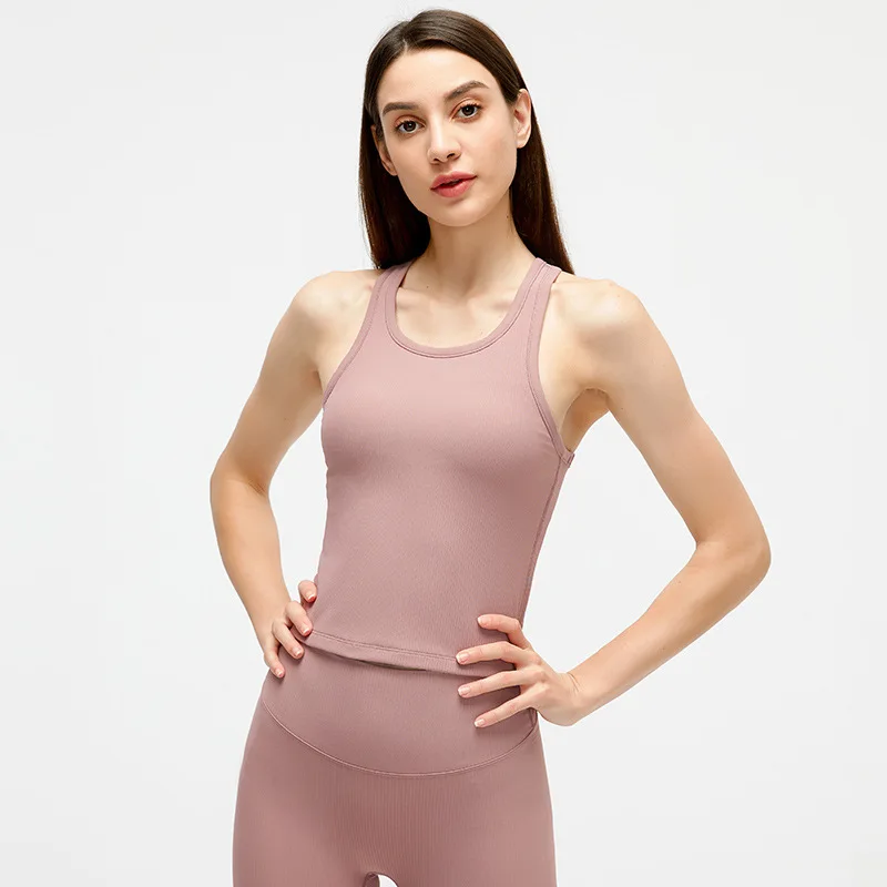 

Tight Solid Color Blazer Women's Sleeveless Back Yoga Gym Vest with Chest Pad