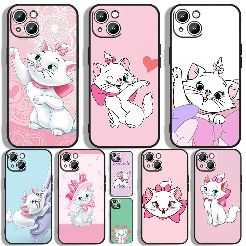 

Cute Marie Cat Phone Case For Apple iPhone 11 12 13 14 Max Mini 5 6 7 8 S SE X XR XS Pro Plus Black Funda Cover Soft Back Capa