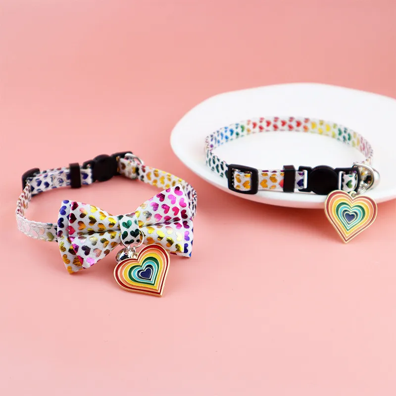

Breakaway Pets Cats Collar with Bell Bowtie Heart Pendant Bow Detachable Adjustable Safety Puppy Christmas Lucky Charm