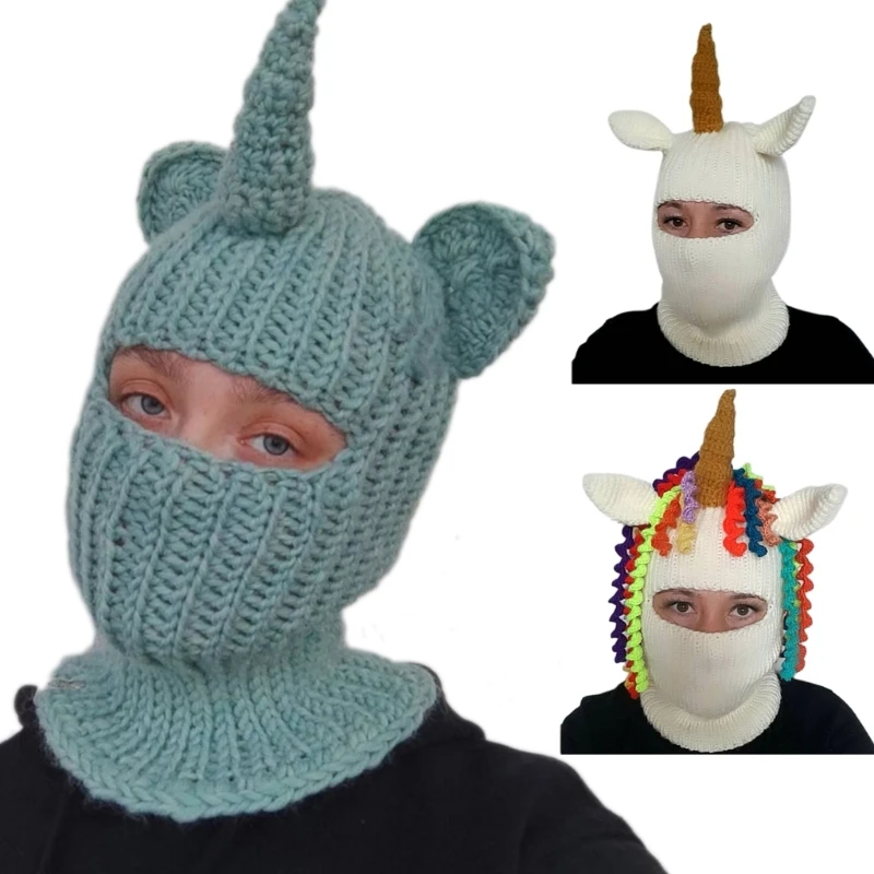 

Men Knitted Caps with Devil Horns Pranky Beanie with Ears Winter Warm Knitting Hat Knit Hat Ski Masks for Teenagers
