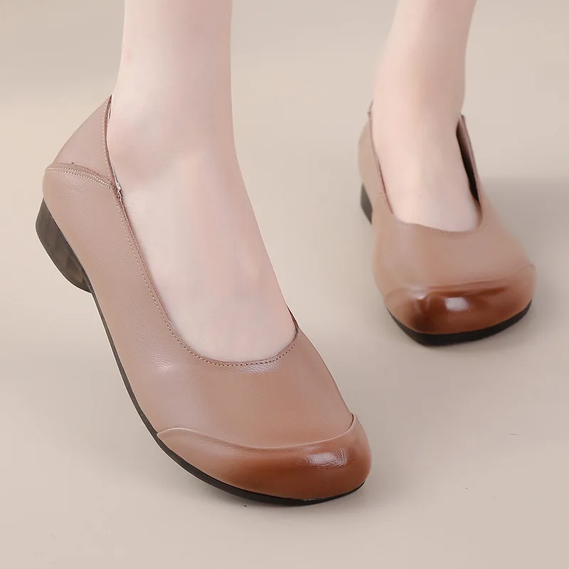 Xiuteng Women's Leather Shoes 2022 Spring And Autumn Women's Shoes Aged Cowhide Soft Bottom Non-slip Flat Bottom for Mama