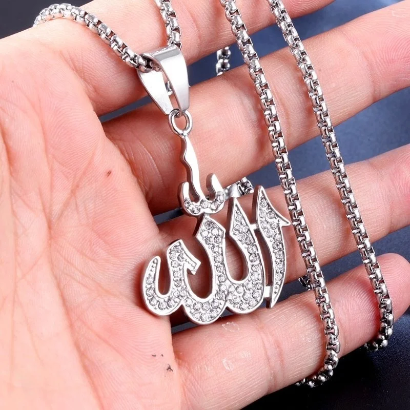 

Holy Arab Islamic Muslim Rune Shape Pendant Necklace Women's Crystal Inlaid Pendant Religious Rune Amulet Accessory Jewelry