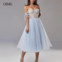 oimg light bue tulle prom dresses spaghetti straps sweetheart boning tea length homecoming party dress elegant lavender gown